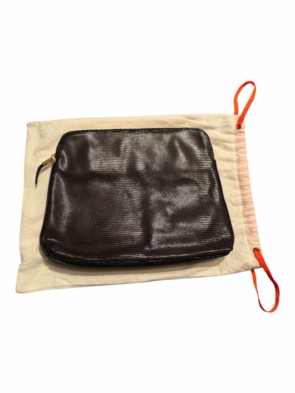 Black India Hicks Textured Leather Zip clutch purse with dust bag